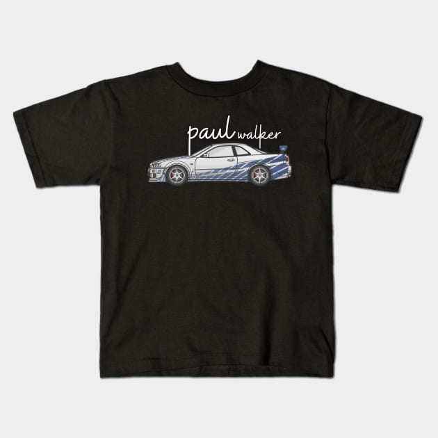 paul walker ( skyline r34 gtr spec ) Kids T-Shirt by MOTOSHIFT